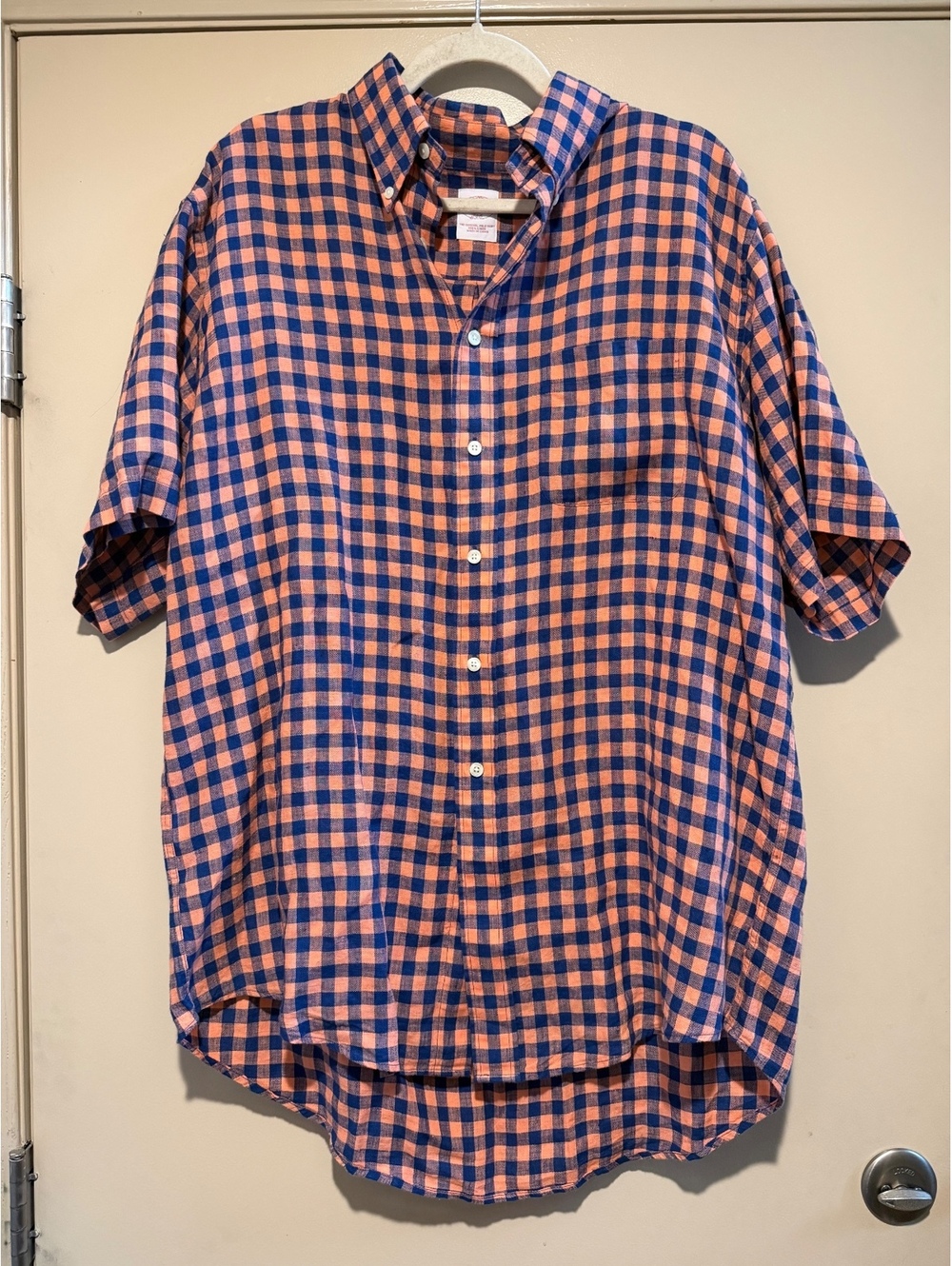 Brooks Brothers Men's Linen Checkered Button-Up Shirt Large
